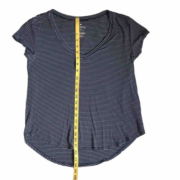 American Eagle Favorite T Tee Blue White Striped Shirt Top Size Small V Neck AEO - Picture 6 of 6